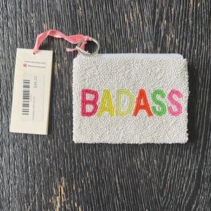 Tiana NY 'BADASS' White Beaded Mini Pouch, nwt